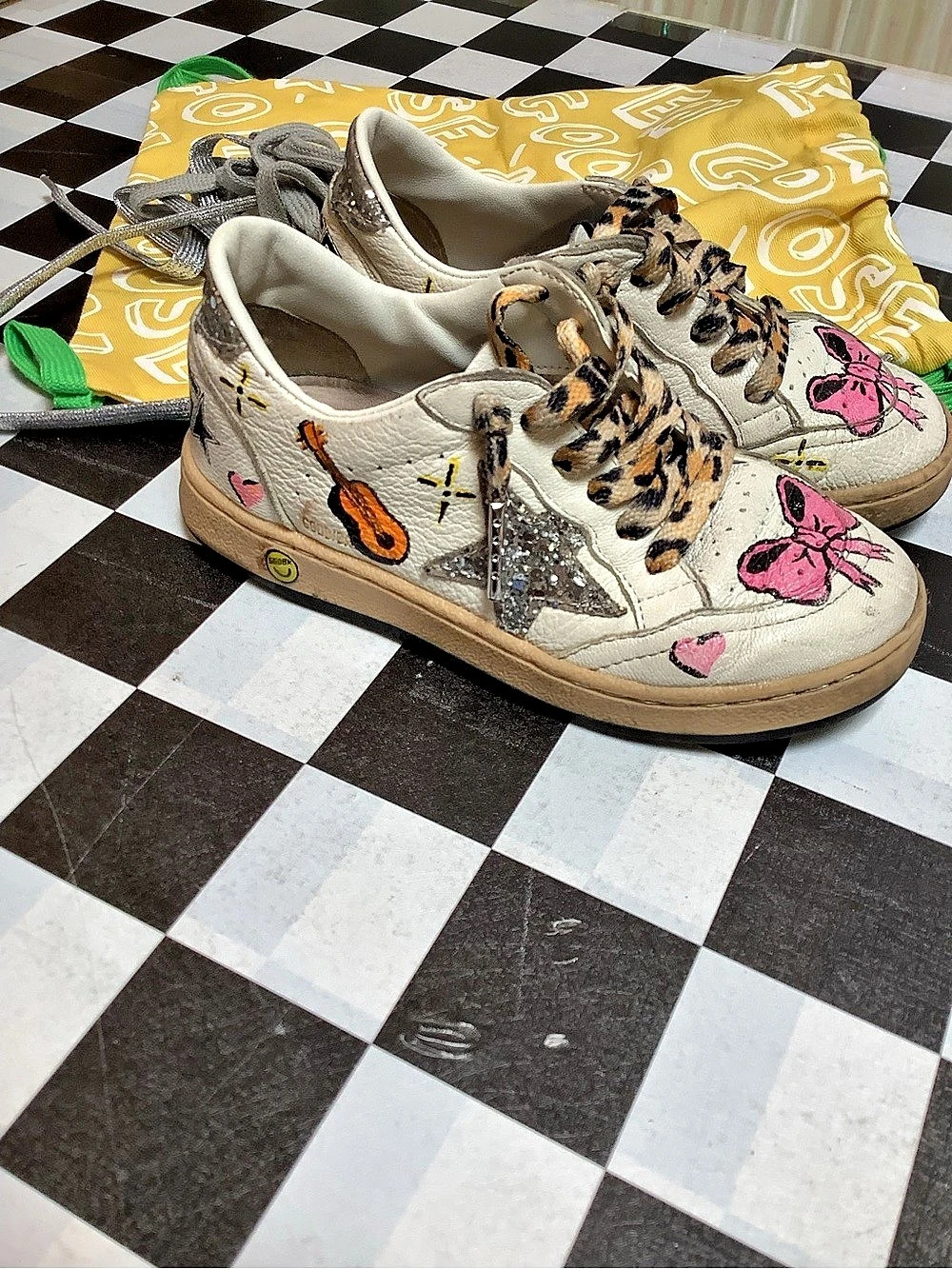 Golden Goose Women's Animal Print Sneakers in White & Pink